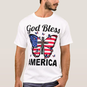 God Bless America Butterflies 4th Of July Jesus Ch T-Shirt