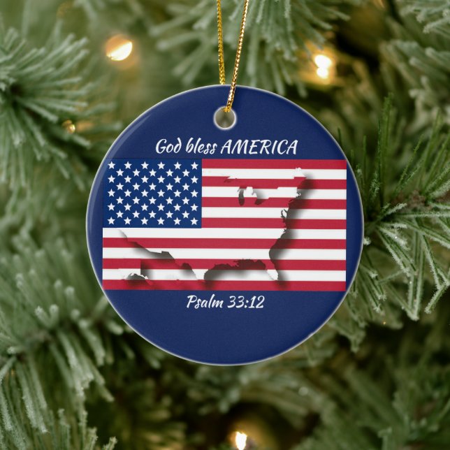 GOD BLESS AMERICA CERAMIC ORNAMENT (Tree)