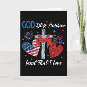 God Bless America Christian Heart Cross Jesus 4th Card