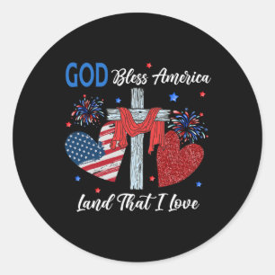 God Bless America Christian Heart Cross Jesus 4th Classic Round Sticker