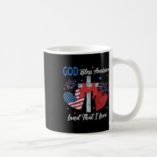 God Bless America Christian Heart Cross Jesus 4th Coffee Mug
