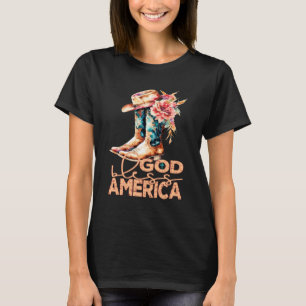 God Bless America Cowgirl Boots & Floral Swag Patr T-Shirt