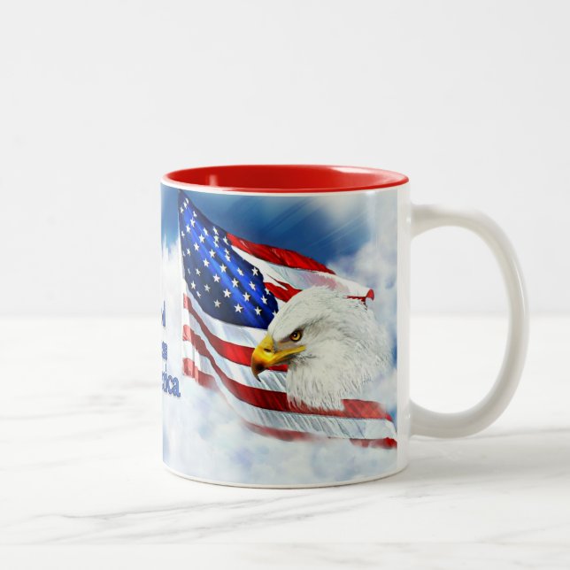 God Bless America, Eagle & Flag in Sky Two-Tone Coffee Mug (Right)