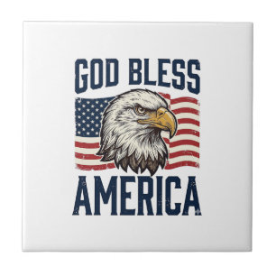 God Bless America Eagle Patriotic Vector Design_1 Ceramic Tile