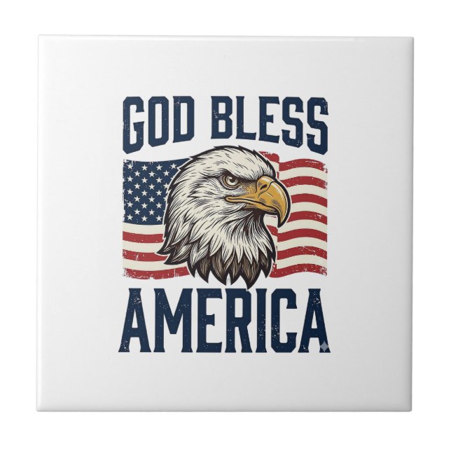 God Bless America Eagle Patriotic Vector Design_1 Ceramic Tile (Front)