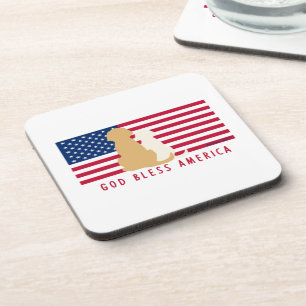 God Bless America Flag and Dogs Coaster Set of 6