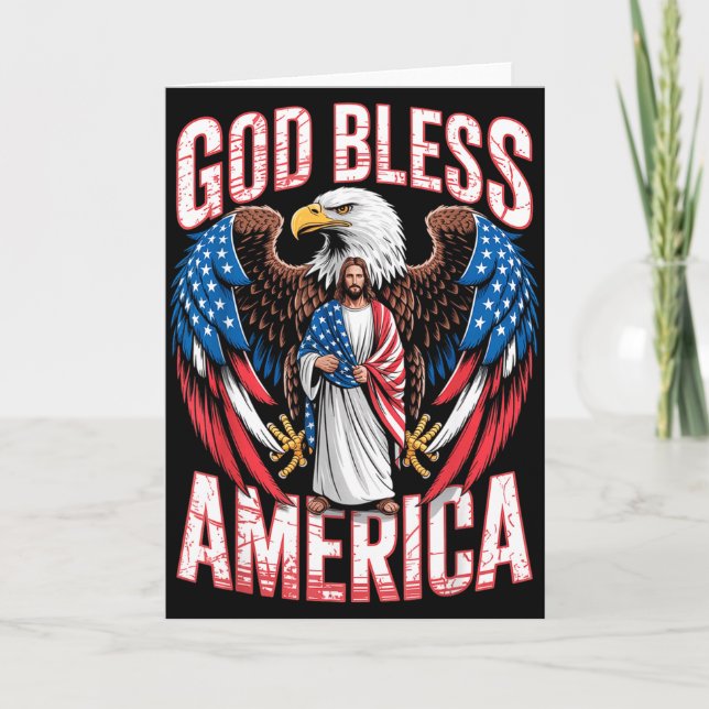 God Bless America Flag Jesus Christian Eagle Patri Card (Front)