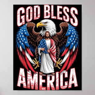 God Bless America Flag Jesus Christian Eagle Patri Poster