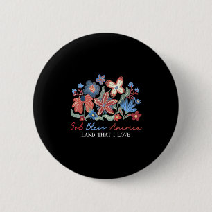 God Bless America Flower 4th July Independence Day 6 Cm Round Badge