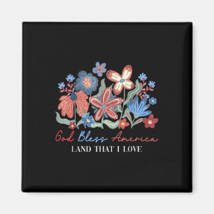 God Bless America Flower 4th July Independence Day Magnet