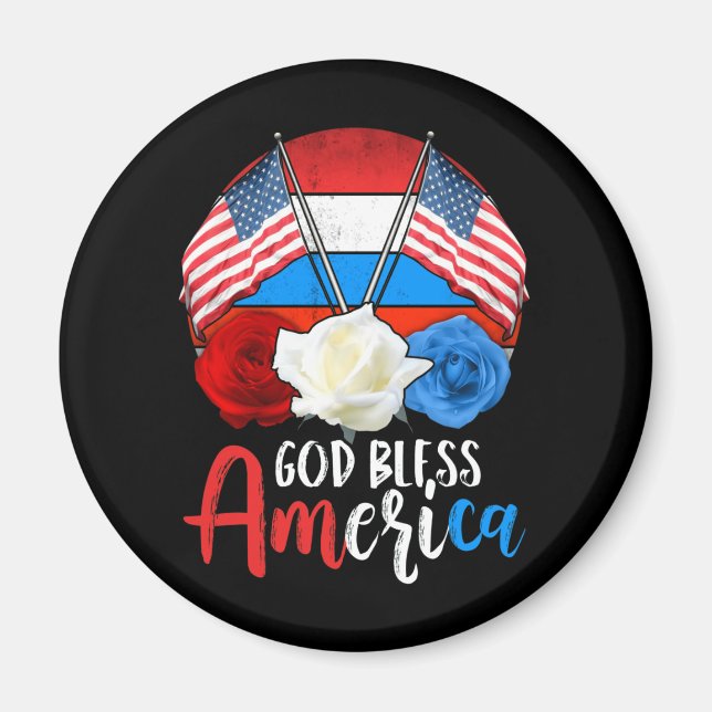 God Bless America Flower USA Flag Independence Day Magnet (Front)