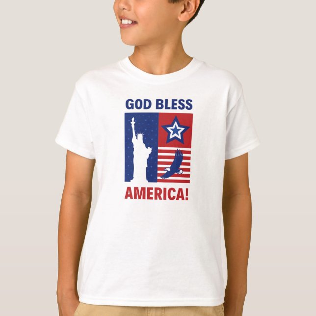 God Bless America" half-Sleeve Round Neck T-Shirt  (Front)