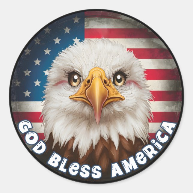 God Bless America Independence Day Eagle Circle Classic Round Sticker (Front)