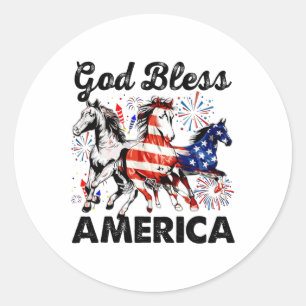 God Bless America Independence Day Horse Classic Round Sticker