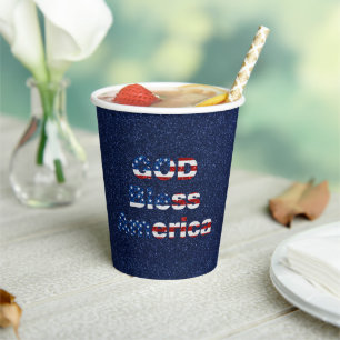 God Bless America July 4th Glitter Paper Cups