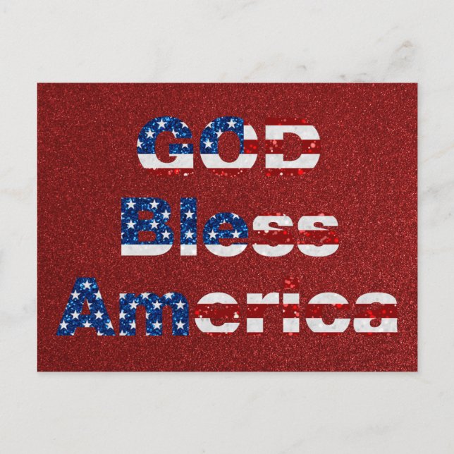 God Bless America July 4th Glitter Postcard (Front)
