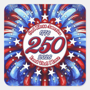 God Bless America Land That I Love Graphic White Square Sticker