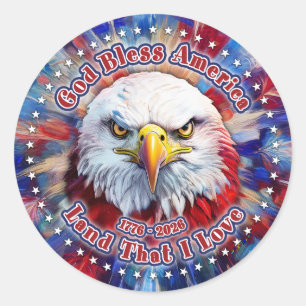 God Bless America Land That I Love Red Eagle Firew Classic Round Sticker