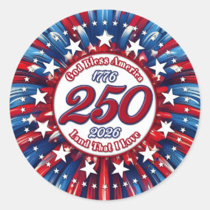 God Bless America Land That I Love Red White BlueW Classic Round Sticker