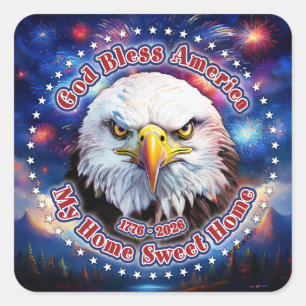 God Bless America My Home Brown Eagle Fireworks M Square Sticker