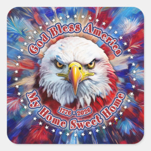God Bless America My Home Sweet Home Red Eagle Fir Square Sticker