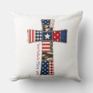 God Bless America Patchwork Cross Cushion