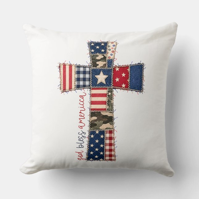 God Bless America Patchwork Cross Cushion (Front)