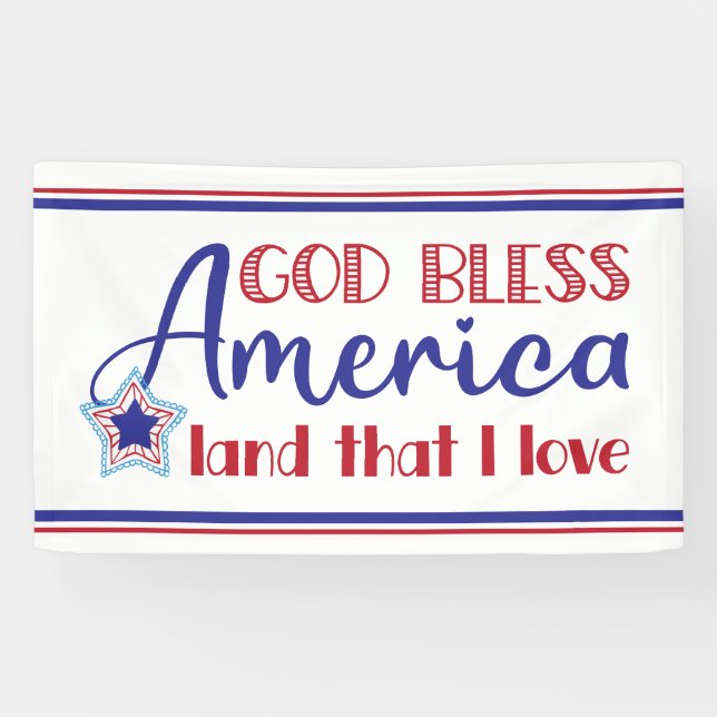 God Bless America Patriotic 4th of July Red Blue Banner (Horizontal)