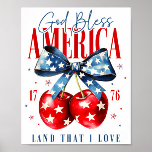 God Bless America Patriotic Cherries 4th July Usa Poster