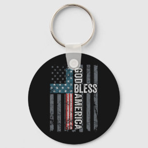 God Bless America - Patriotic Christian Cross Usa  Key Ring