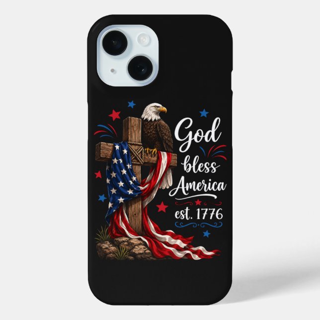 God Bless America Patriotic Cross Case-Mate iPhone Case (Back)