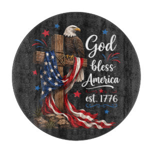 God Bless America Patriotic Cross Cutting Board