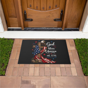 God Bless America Patriotic Cross Doormat