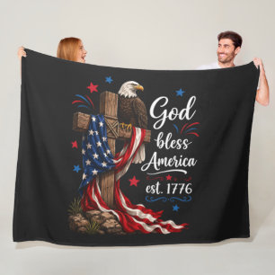 God Bless America Patriotic Cross Fleece Blanket