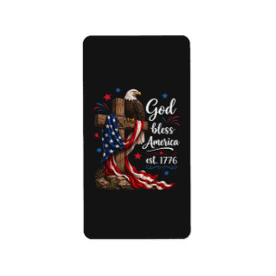 God Bless America Patriotic Cross Label