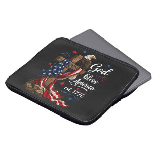 God Bless America Patriotic Cross Laptop Sleeve