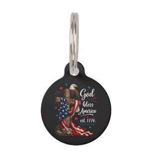 God Bless America Patriotic Cross Pet Tag