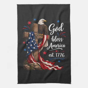God Bless America Patriotic Cross Tea Towel