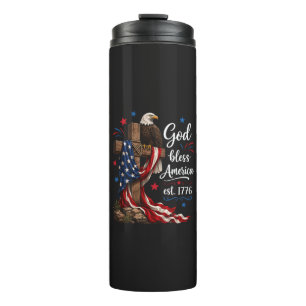 God Bless America Patriotic Cross Thermal Tumbler