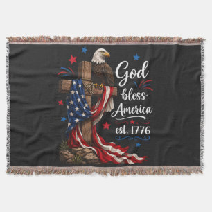 God Bless America Patriotic Cross Throw Blanket