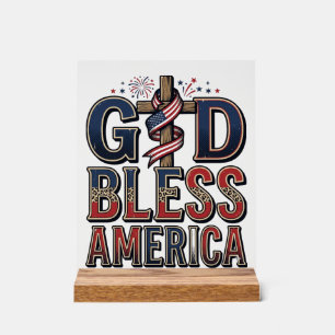 God Bless America Patriotic Cross Vintage Shirt_1 Acrylic Sign