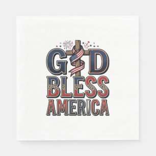 God Bless America Patriotic Cross Vintage Shirt_1 Napkin