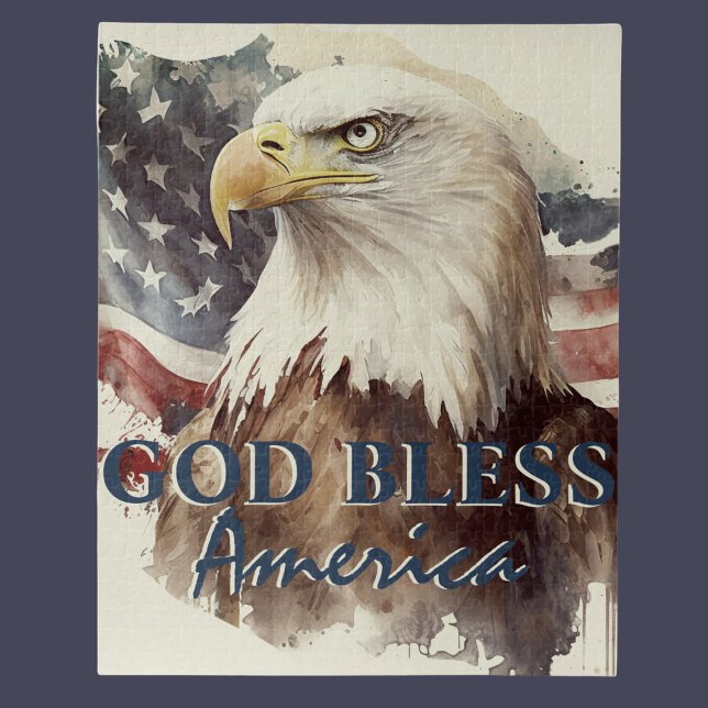 God Bless America Patriotic Eagle Watercolor Jigsaw Puzzle (Creator Uploaded)