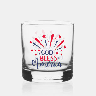 God Bless America Patriotic Fireworks Celebration Whiskey Glass