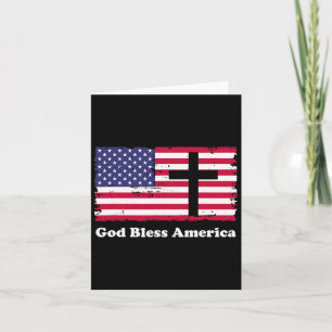 God Bless America Patriotic Flag With Cross Card