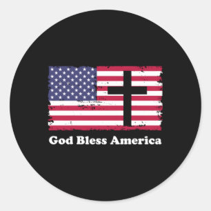 God Bless America Patriotic Flag With Cross Classic Round Sticker