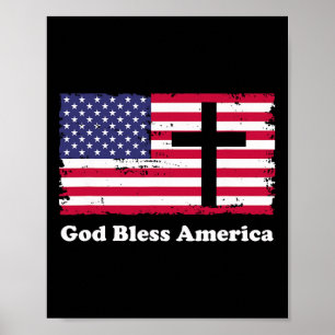 God Bless America Patriotic Flag With Cross Poster
