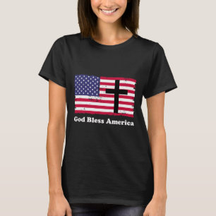 God Bless America Patriotic Flag With Cross T-Shirt