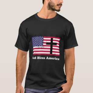 God Bless America Patriotic Flag With Cross T-Shirt