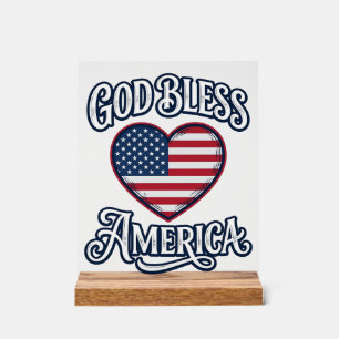 God Bless America Patriotic Heart Shirt Design_1 Acrylic Sign